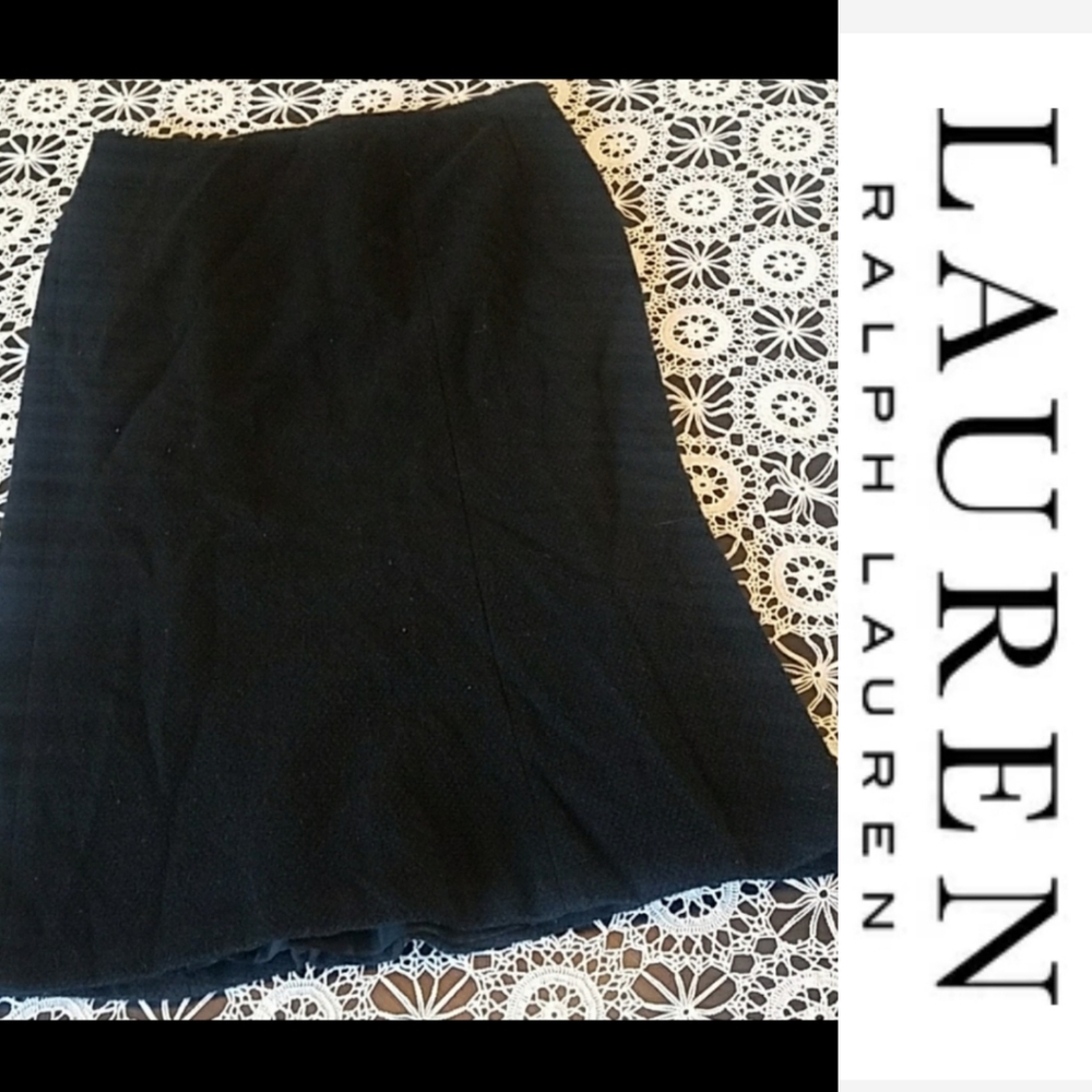 Ralph Lauren Black Wool Flare Skirt size 12 NWOT
